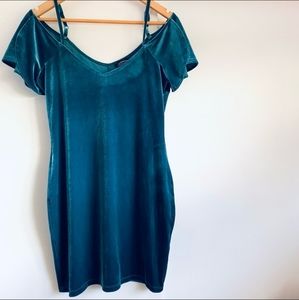 Velvet Cold Off Shoulder Mini Dress Blue Tunic